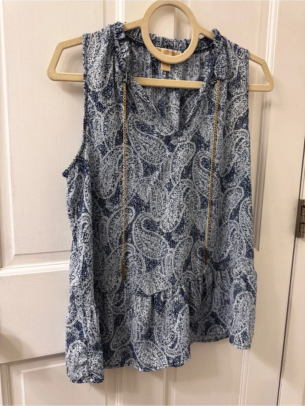 Michael Kors Navy & White Paisley Sleeveless V-Neck Tank